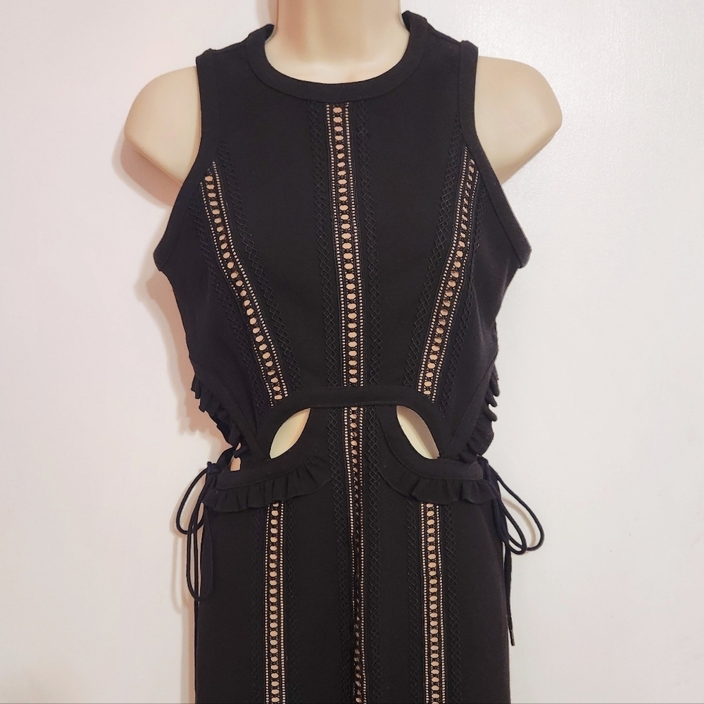 Self Portrait Black Nude Lace Ruffle Midi Fit And Flare Dress Size 4 - Picture 3 of 12